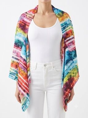 🌺 Multicolor Striped Open Front Shrug Cardigan or Coverup OS